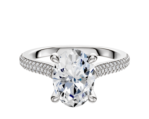 18K White Gold 4 Prong Hidden Halo Cathedral Dome 3-Row-Pave 2.0mm Engagement Ring