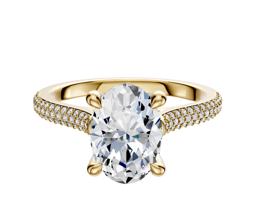 18K Yellow Gold 4 Prong Hidden Halo Cathedral Dome 3-Row-Pave 2.0mm Engagement Ring