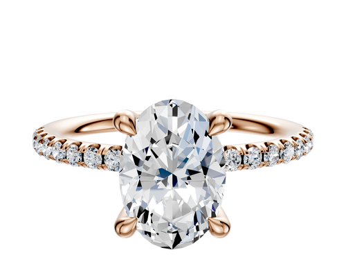 14K Rose Gold 4 Prong Hidden Halo Classic Dome 1-Row-Pave 2.5mm Engagement Ring