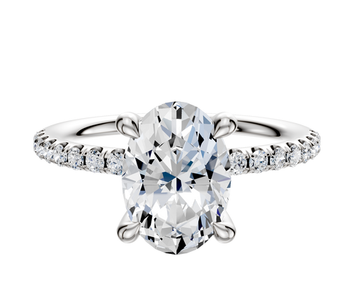 18K White Gold 4 Prong Hidden Halo Classic Dome 1-Row-Pave 2.5mm Engagement Ring