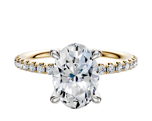 14K Two Tone 4 Prong Hidden Halo Classic Dome 1-Row-Pave 2.5mm Engagement Ring