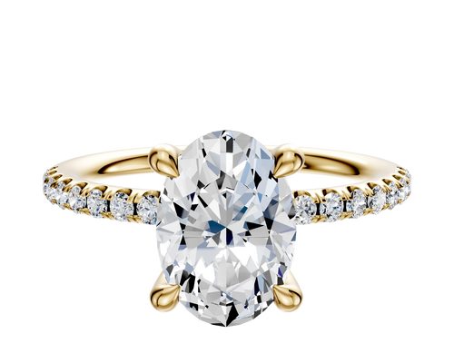 14K Yellow Gold 4 Prong Hidden Halo Classic Dome 1-Row-Pave 2.5mm Engagement Ring