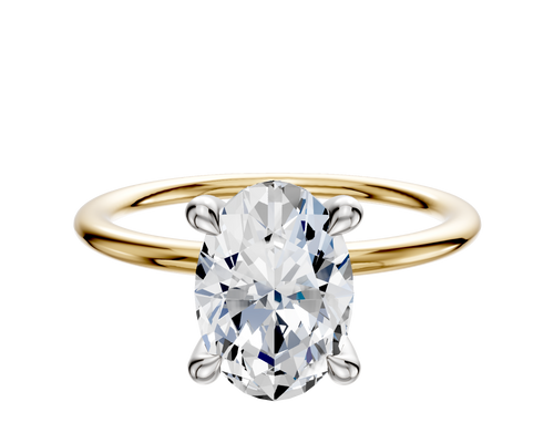 14K Two Tone 4 Prong Hidden Halo Classic Dome 1.5mm Engagement Ring