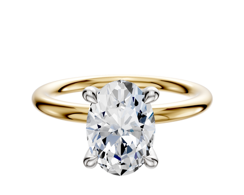 14K Two Tone 4 Prong Hidden Halo Classic Dome 2.0mm Engagement Ring