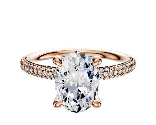 18K Rose Gold 4 Prong Hidden Halo Classic Dome 3-Row-Pave 2.0mm Engagement Ring