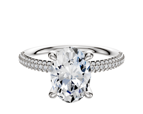 Platinum 4 Prong Hidden Halo Classic Dome 3-Row-Pave 2.0mm Engagement Ring