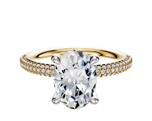 18K Two Tone 4 Prong Hidden Halo Classic Dome 3-Row-Pave 2.0mm Engagement Ring