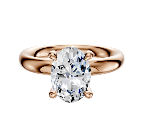 14K Rose Gold 4 Prong Hidden Halo Classic Dome 3.0mm Engagement Ring