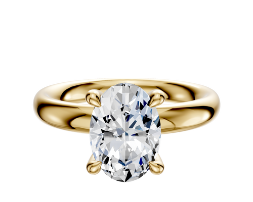 18K Yellow Gold 4 Prong Hidden Halo Classic Dome 3.0mm Engagement Ring