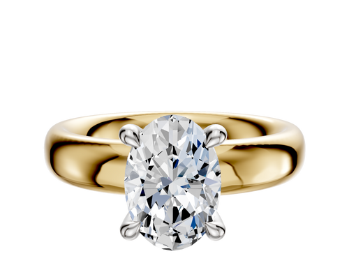 14K Two Tone 4 Prong Hidden Halo Classic Dome 4.0mm Engagement Ring