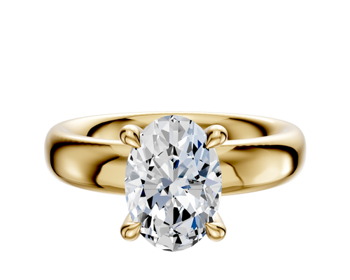 18K Yellow Gold 4 Prong Hidden Halo Classic Dome 4.0mm Engagement Ring