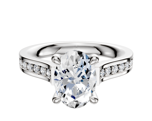 18K White Gold 4 Prong Hidden Halo Cathedral Flat 1-Row-Pave 2.5mm Engagement Ring