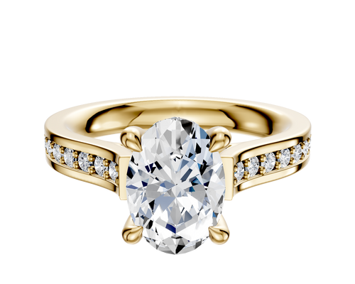 14K Yellow Gold 4 Prong Hidden Halo Cathedral Flat 1-Row-Pave 2.5mm Engagement Ring