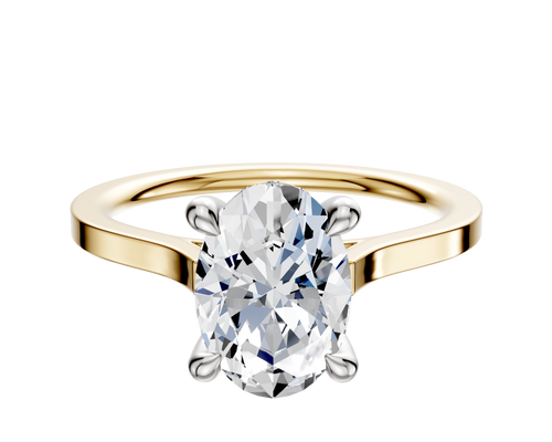 14K Two Tone 4 Prong Hidden Halo Cathedral Flat 1.5mm Engagement Ring