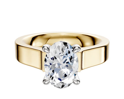 14K Two Tone 4 Prong Hidden Halo Cathedral Flat 4.0mm Engagement Ring