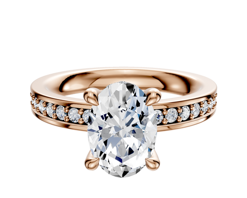 14K Rose Gold 4 Prong Hidden Halo Classic Flat 1-Row-Pave 2.5mm Engagement Ring