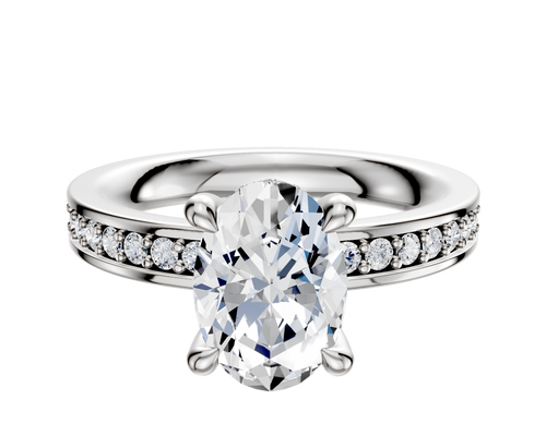 Platinum 4 Prong Hidden Halo Classic Flat 1-Row-Pave 2.5mm Engagement Ring