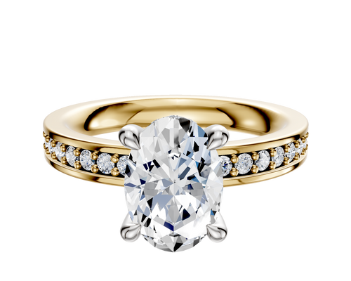 18K Two Tone 4 Prong Hidden Halo Classic Flat 1-Row-Pave 2.5mm Engagement Ring