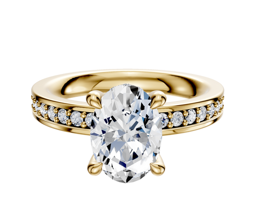 14K Yellow Gold 4 Prong Hidden Halo Classic Flat 1-Row-Pave 2.5mm Engagement Ring
