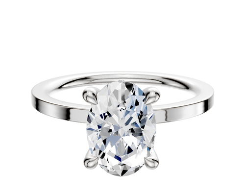 18K White Gold 4 Prong Hidden Halo Classic Flat 1.5mm Engagement Ring