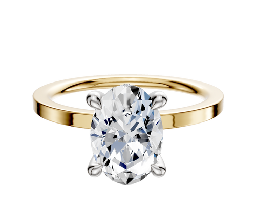 18K Two Tone 4 Prong Hidden Halo Classic Flat 1.5mm Engagement Ring