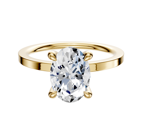 14K Yellow Gold 4 Prong Hidden Halo Classic Flat 1.5mm Engagement Ring