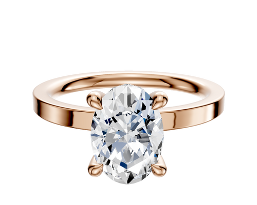 18K Rose Gold 4 Prong Hidden Halo Classic Flat 2.0mm Engagement Ring