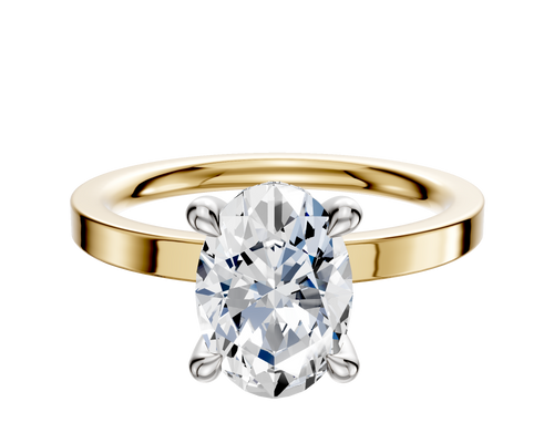 18K Two Tone 4 Prong Hidden Halo Classic Flat 2.0mm Engagement Ring