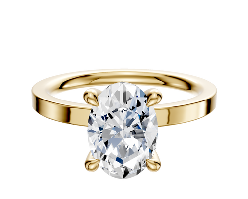18K Yellow Gold 4 Prong Hidden Halo Classic Flat 2.0mm Engagement Ring