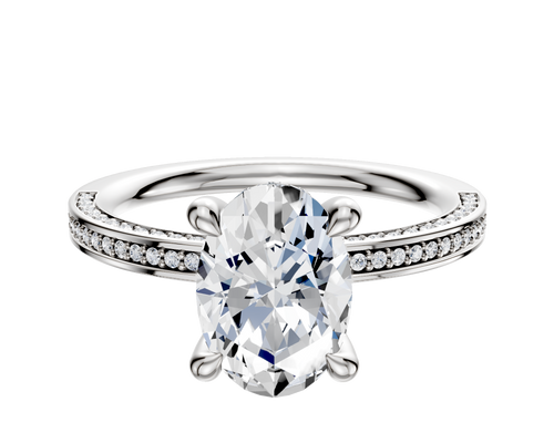 Platinum 4 Prong Hidden Halo Classic Flat 3-Row-Pave 2.0mm Engagement Ring