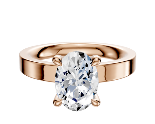 18K Rose Gold 4 Prong Hidden Halo Classic Flat 3.0mm Engagement Ring