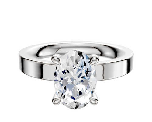 14K White Gold 4 Prong Hidden Halo Classic Flat 3.0mm Engagement Ring