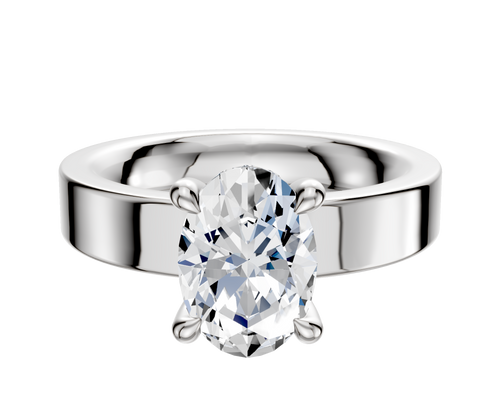 18K White Gold 4 Prong Hidden Halo Classic Flat 4.0mm Engagement Ring