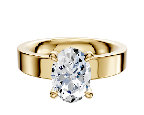 14K Yellow Gold 4 Prong Hidden Halo Classic Flat 4.0mm Engagement Ring