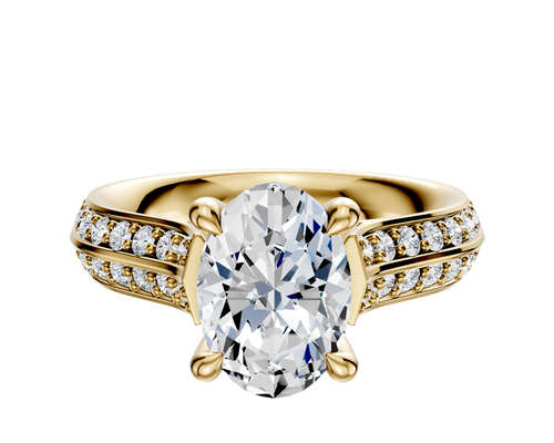 18K Yellow Gold 4 Prong Hidden Halo Cathedral Knife Edge 1-Row-Pave 2.5mm Engagement Ring