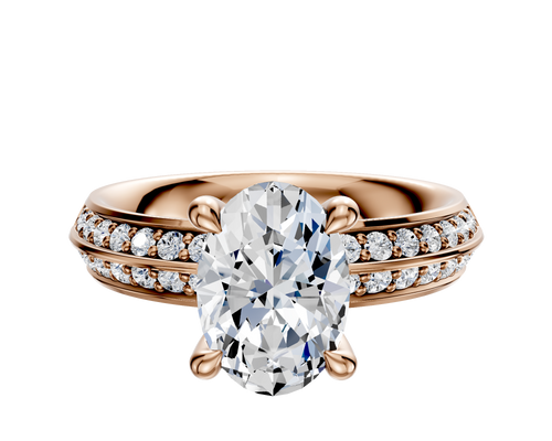 18K Rose Gold 4 Prong Hidden Halo Classic Knife Edge 1-Row-Pave 2.5mm Engagement Ring