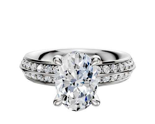 18K White Gold 4 Prong Hidden Halo Classic Knife Edge 1-Row-Pave 2.5mm Engagement Ring