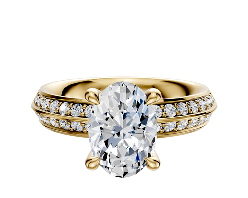 18K Yellow Gold 4 Prong Hidden Halo Classic Knife Edge 1-Row-Pave 2.5mm Engagement Ring