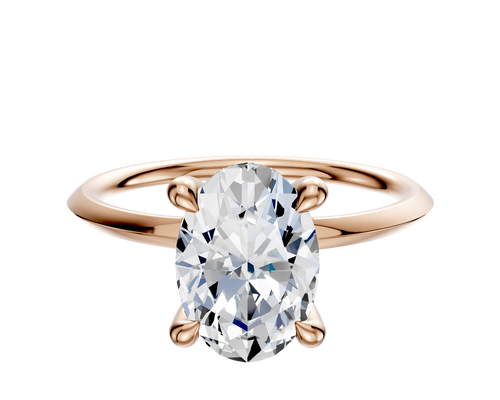 18K Rose Gold 4 Prong Hidden Halo Classic Knife Edge 1.5mm Engagement Ring