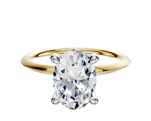 14K Two Tone 4 Prong Hidden Halo Classic Knife Edge 1.5mm Engagement Ring