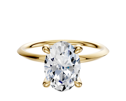 14K Yellow Gold 4 Prong Hidden Halo Classic Knife Edge 1.5mm Engagement Ring