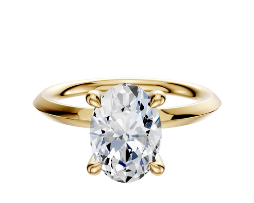 18K Yellow Gold 4 Prong Hidden Halo Classic Knife Edge 2.0mm Engagement Ring