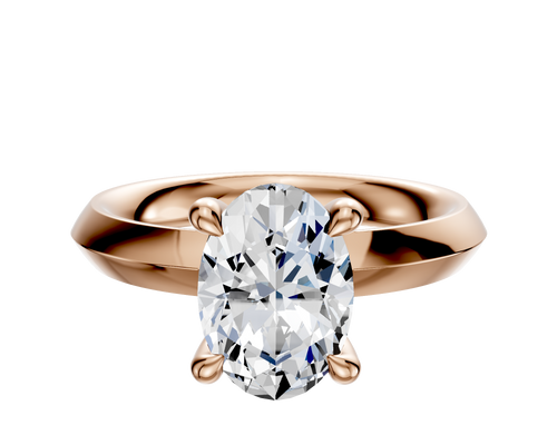 14K Rose Gold 4 Prong Hidden Halo Classic Knife Edge 3.0mm Engagement Ring