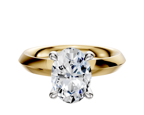 14K Two Tone 4 Prong Hidden Halo Classic Knife Edge 3.0mm Engagement Ring
