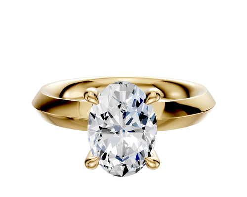 18K Yellow Gold 4 Prong Hidden Halo Classic Knife Edge 3.0mm Engagement Ring