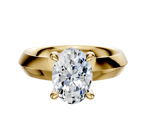 14K Yellow Gold 4 Prong Hidden Halo Classic Knife Edge 4.0mm Engagement Ring