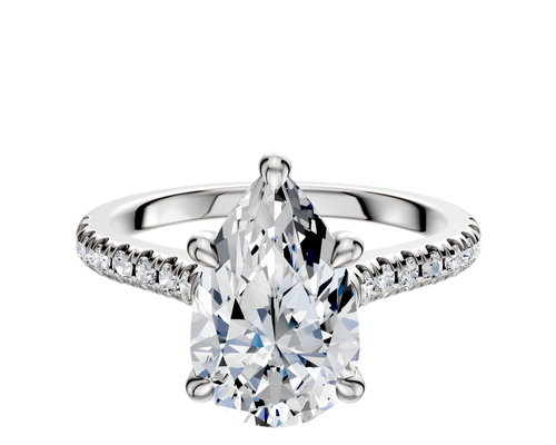 18K White Gold 4 Prong Hidden Halo Cathedral Dome 1-Row-Pave 2.5mm Engagement Ring