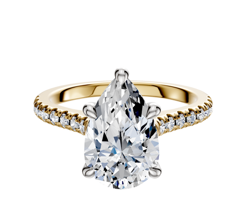 14K Two Tone 4 Prong Hidden Halo Cathedral Dome 1-Row-Pave 2.5mm Engagement Ring
