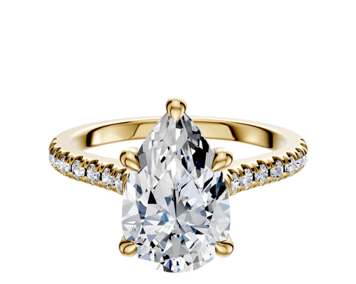 14K Yellow Gold 4 Prong Hidden Halo Cathedral Dome 1-Row-Pave 2.5mm Engagement Ring