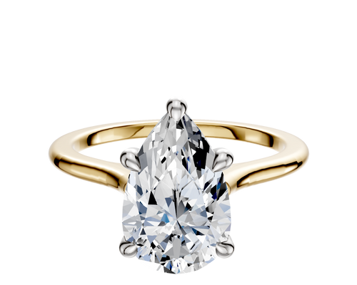 14K Two Tone 4 Prong Hidden Halo Cathedral Dome 1.5mm Engagement Ring